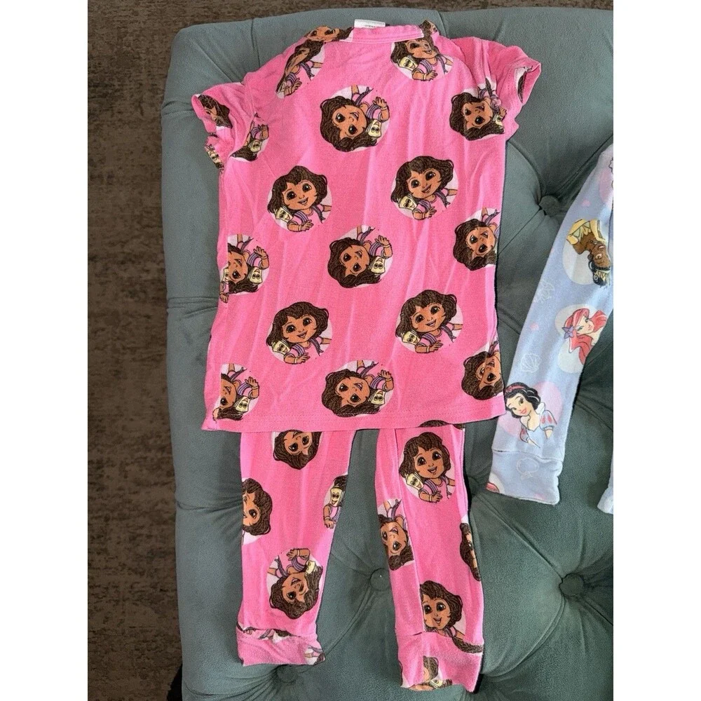 Disney Princess Bluey Dora Coco Melon Pajama Bundle Sets Gown Shorts 5 Pc Sz 4t